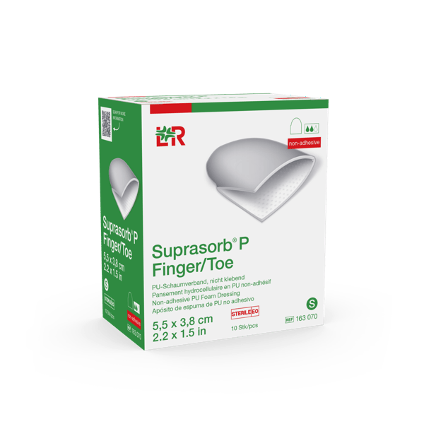 Suprasorb P PU-Schv Finger/Toe nk steril Umfang:5,6cm, Länge:5,5cm, Gr.S, 10 Stk (REF 163070) / PZN: 19283940