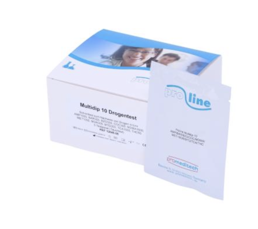 Multidip 10 Drogentest / AMP1000, BAR300, BZO/BZD300, COC300, MDMA1000, MET1000, MOR/OPI/MOP300, MTD300, TCA1000, THC50 /  Tauchtest / 5 St. p.P. / REF: 12045-05