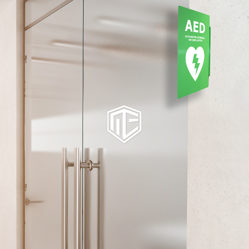 Hinweisschild grün für Defibrillator / Kunststoff 12 x 12 cm