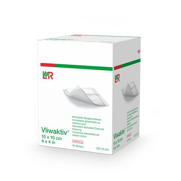 Vliwaktiv Aktivkohle-Saugkompresse steril, 10x10cm, 20 Stück (REF 20254) / PZN: 04464280
