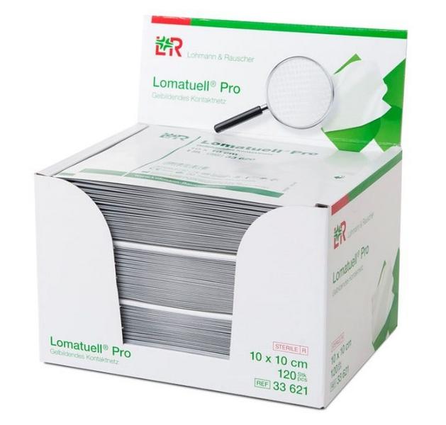 Lomatuell Pro gelbildendes Kontaktnetz steril, 10x10cm, 120 Stück (REF 33621) / PZN: 10713988