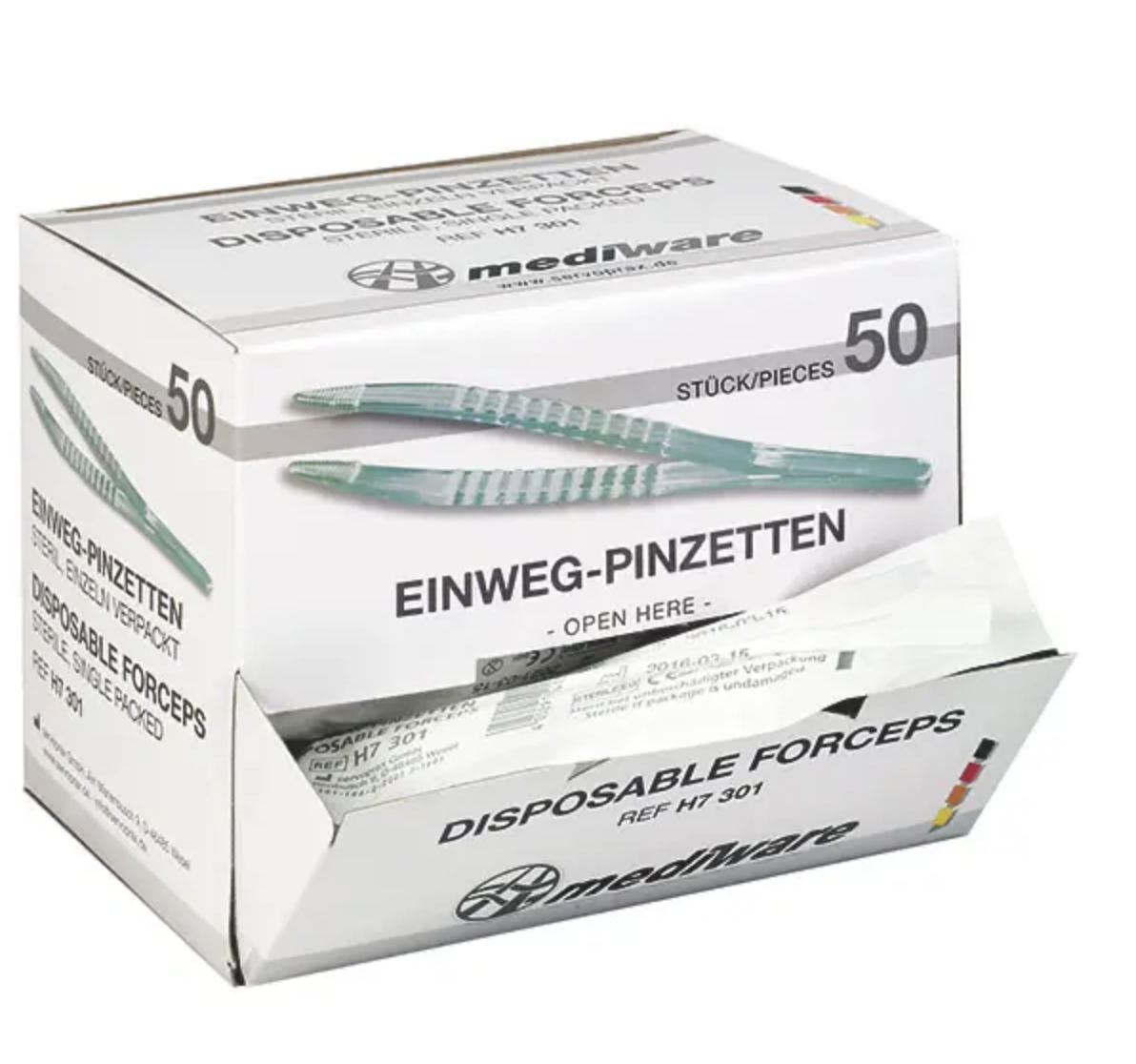 Mediware Einmalpinzetten  / steril  / 50 St. p.P. / REF: H7 301 