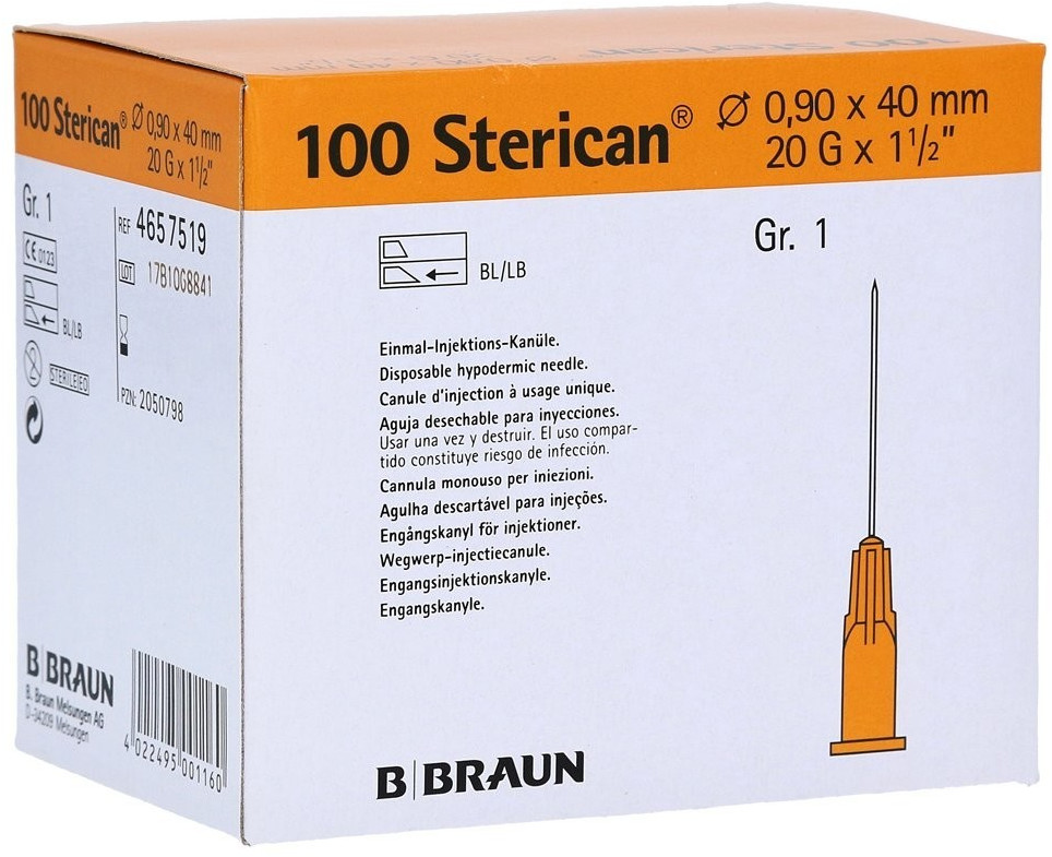Sterican® Kanülen Gr.1, 20G x 1 1/2" 0,90x40mm gelb