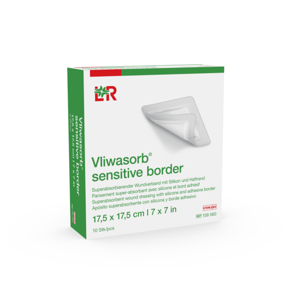 Vliwasorb sensitive border mit Silikon steril, 17,5x17,5cm, 10 Stück (REF 159560) / PZN: 19223843